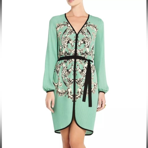 BCBGMAXAZRIA Mint Green Medallion Print Dress Women’s Size XXS 00 0 - Picture 7 of 7